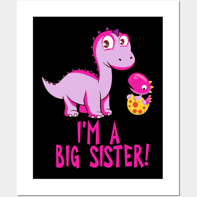 I'm A Big Sister with Pink Dinosaurs Wall Art by tropicalteesshop